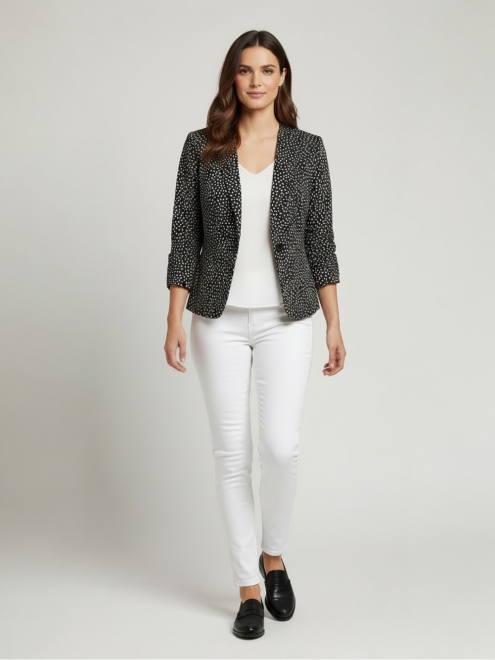 Jones Studio classic one button cotton blend black white work wear blazer size 4